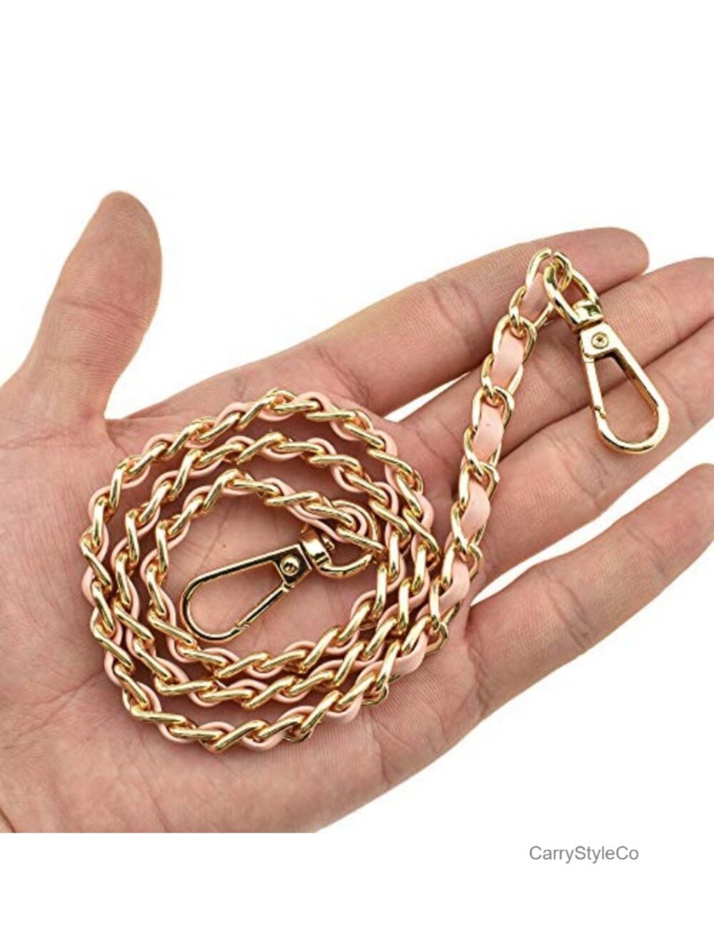 Purse Chain Strap 23.6 inches, Pink Leather Gold Hardware, Metal & Synthetic